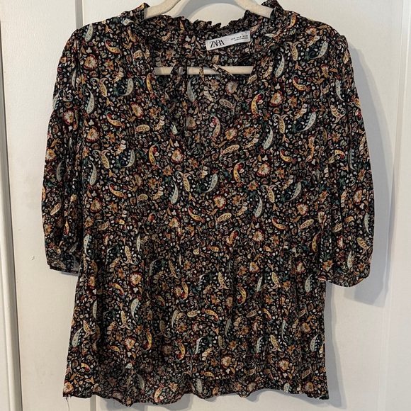 Zara Women's Black Paisley Blouse - Picture 1 of 4